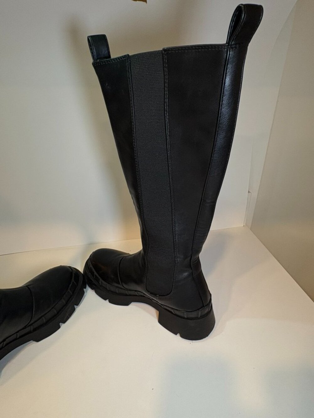 KURU Black Knee High Chunky Lug Sole Stretch Boots Women's Size 8 Edgy Platform - Picture 9 of 14
